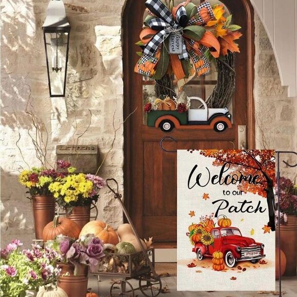 Welcome To Our Patch Fall Farm Truck Garden Flag #3 New - Picture 2 of 4